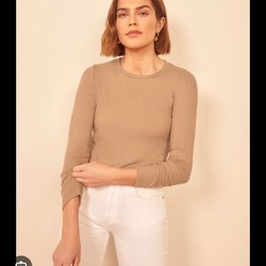 Reformation| Beige Ribbed Long Sleeve Top| S